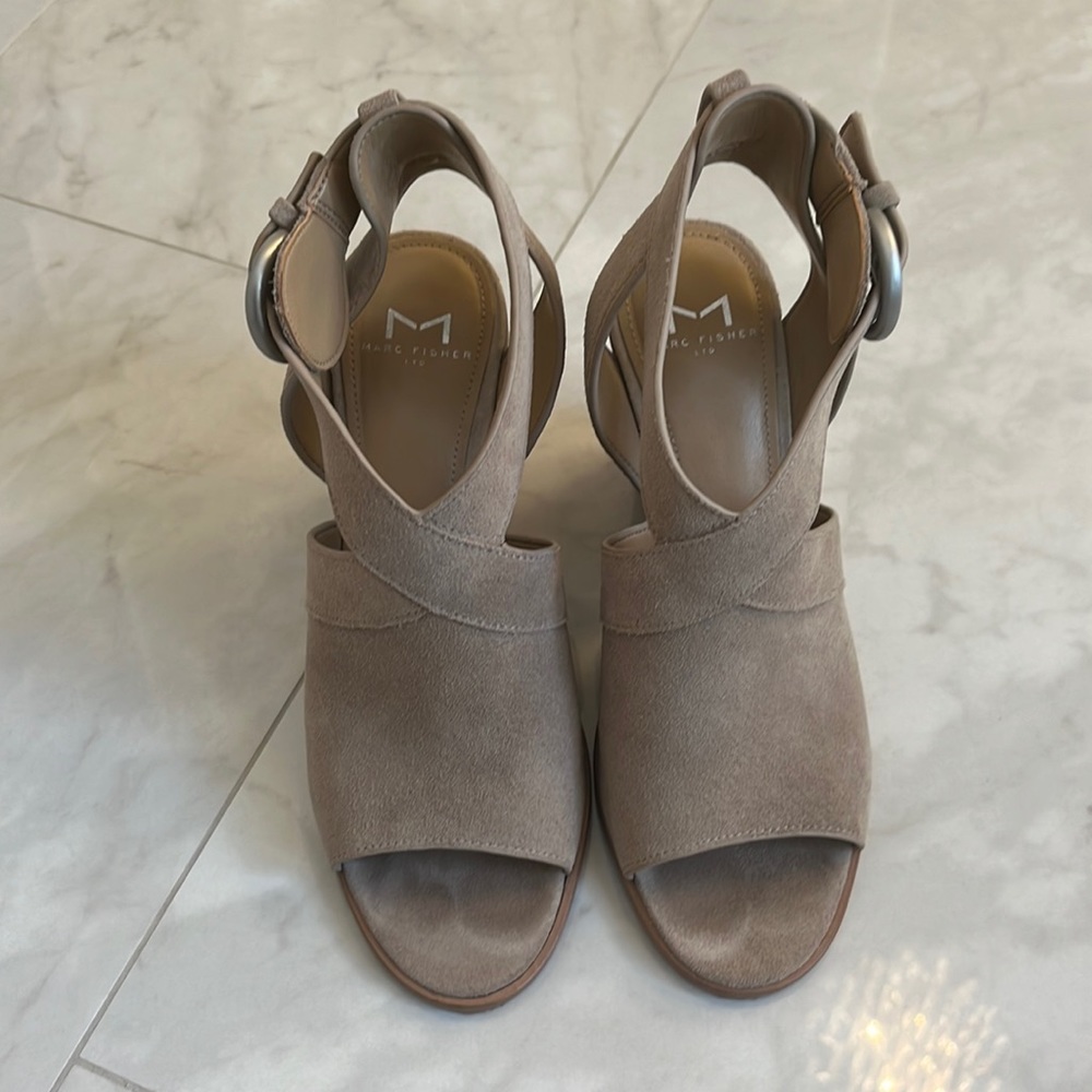 Suede peep, toe, heeled sandal